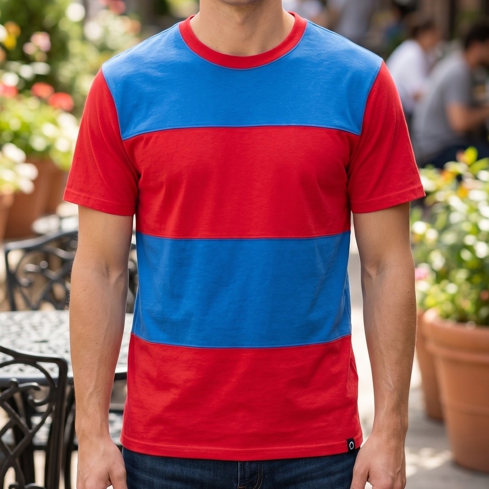 Empyre Mens Colorblock Striped Short Sleeve T-Shirt Red Blue Skater Tee Large